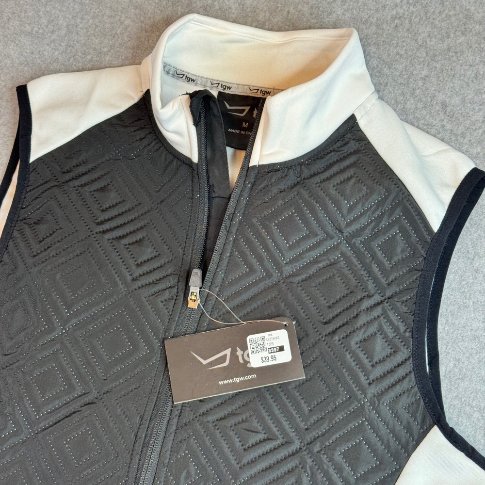 TGW Womens Contrast Quilted Vest Black White Full Zip Golf 14WW008 Size M NWT